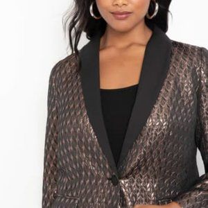 ELOQUII Metallic Brocade Blazer Contrast Collar